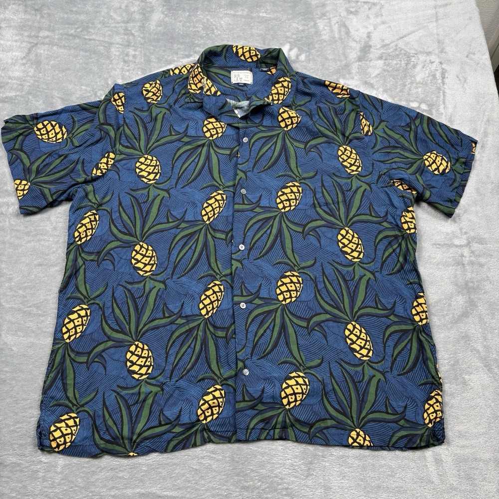 Reyn Spooner Hawaiian Shirt XXL Blue Pineapple Japanese Rayon Made in Korea*